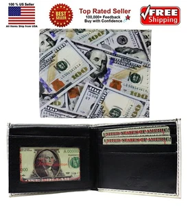 $100 One Hundred Dollar Bills Photorealistic Leather Bi-Fold Bifold Wallet - Picture 1 of 6