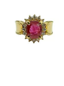 Estate 1.51 ctw Cushion Ruby & Round Diamond Halo Cocktail Ring 18k Yellow Gold - Picture 1 of 6