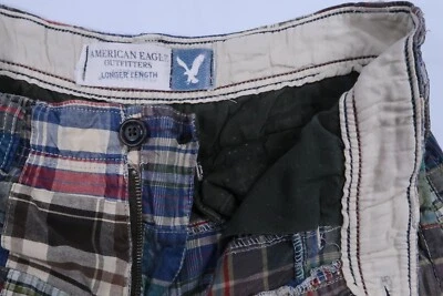 AMERICAN EAGLE PATCHWORK MADRAS PLAID MENS 32 FLAT FRONT 11" 23" LONGER LENGTH   - Image 1 of 4