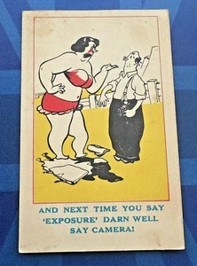 Freche Comic Postkarte 1930er Strand Fotografie NÄCHSTES MAL SAGEN BELICHTUNG SAGEN KAMERA - Bild 1 von 2