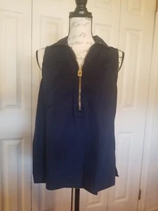 Top smanicato Michael Kors piccolo blu navy colletto 1/4 zip tono oro ferramenta usato in ottime condizioni - Foto 1 di 14