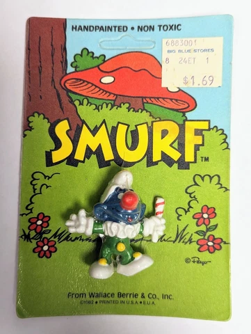 New Sealed Vintage 1977 1982 Jester Clown Jokey Smurf PVC Figure 20090 Unpunched Cover