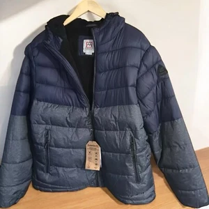 Avalanche Quilted Puffer Jacket Mens XL Fleece Lined Zip Pockets Navy Print $149 - Picture 1 of 7