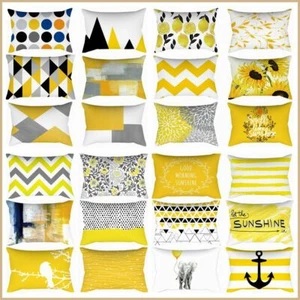 12x20" Yellow Soft Home Decor Cushion COVER Gray Floral Lumbar Bed Pillow Case - Picture 1 of 20