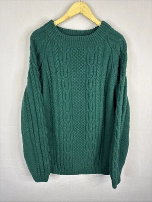 Hand Knit Cable Wool Fisherman Sweater Green Chunky Knit Men’s XL - Image 1 of 4