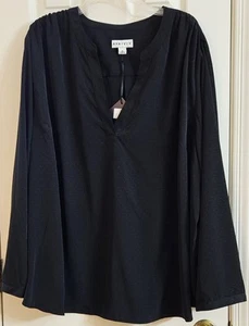 AVA & VIV Same Color Swiss Dot Blouse Tunic Black Long Sleeve Size 4X NEW - Picture 1 of 4