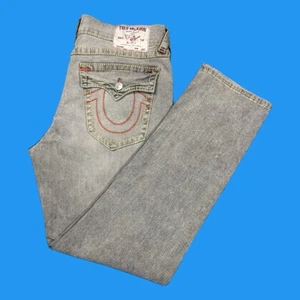 Pantalones de mezclilla True Religion para hombre talla 34x32 Geno Big T solapa relajados ajustados grises - Imagen 1 de 23