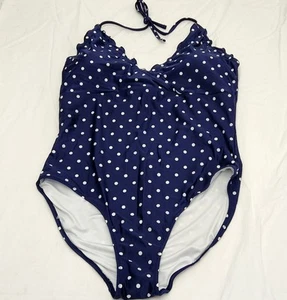 Old Navy Polka Dot Retro One Piece Halter/Ruffled Neck Swimsuit Size XXL/2X NEW - Picture 1 of 9