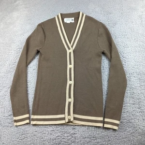 Maglione donna vero vintage anni 60 70 Sears JR Bazaar M marrone righe cardigan lana - Foto 1 di 13