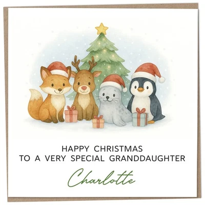 CANDYMIX Personalised Christmas Card for 2 to 3 Year Old Granddaughter - Custom Name Xmas