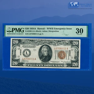Fr.2305 1934A $20 FRN Brown Seal "HAWAII" Emergency Issue WWII, PMG VF 30 #96011 - Picture 1 of 3