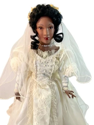 Muñeca de porcelana para novia afroamericana Paradise Galleries 18,5" con soporte B389 Sgn Foto 1 de 4