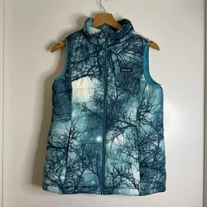 Patagonia Girls Size XL 14  Moon Tree Deep Sea Blue Full Zip Down Puffer Vest - Picture 1 of 4