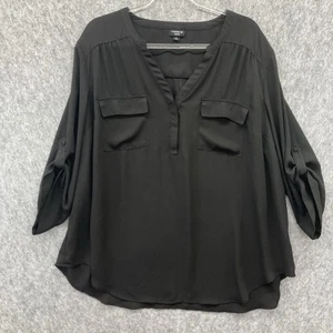 Torrid 3 Harper Georgette Tunic Shirt Womens Plus 3X Black 3/4 Sleeves Career - Picture 1 of 10
