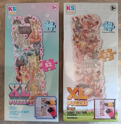 2 XL 33 x 95cm Puzzles NEW BOXED 52pcs KS GAMES - CATS + DOGS CA10 - Image 1 of 2