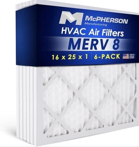 16x25x1 Air Filters, MERV 8 Pleated HVAC AC Furnace Filter Replacement - Picture 1 of 7