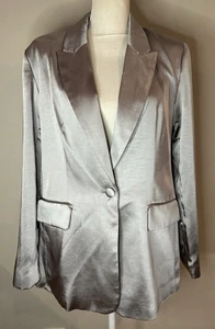 House of Harlow 1960 Gray Satin Single Breasted Blazer Oversized Sz S NWT - Picture 1 of 12