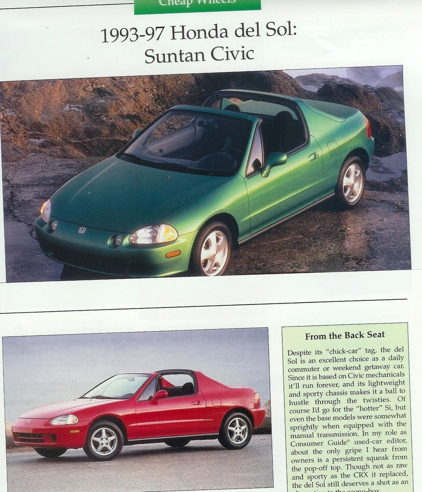 HONDA CIVIC del Sol 1993, 1994, 1995, 1996, 1997 3 PG COLOR Artículo Foto 1 de 1