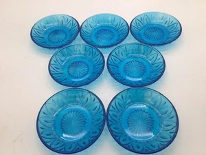 Seven Cobalt Blue 5” Saucers, Transparent Blue Glass - Picture 1 of 4
