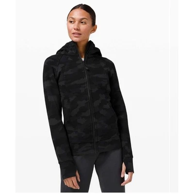 Chaqueta de buceo Lululemon negra camuflada cremallera completa sudadera con capucha para mujer talla 4 bordada Foto 1 de 4