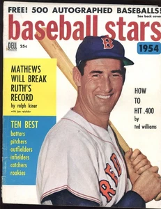 1954 Dell Baseball Stars Magazine Ted Williams Boston Red Sox Front Cover VG - Picture 1 of 1