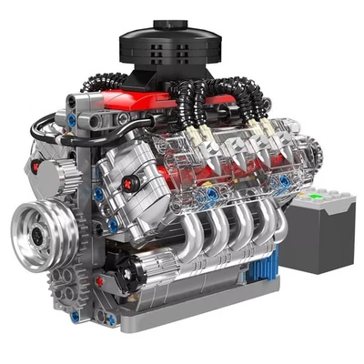 MAEKENLOS Neues V-Type 8-Zylinder-Motor Fahrzeugmotor Modellbausatz mit Stapelblöcken