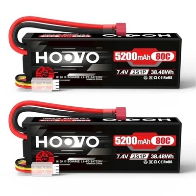 HOOVO RC Battery 2S LiPo Battery 7.4V 5200mAh 80C Hard Case with Deans Plug Batt