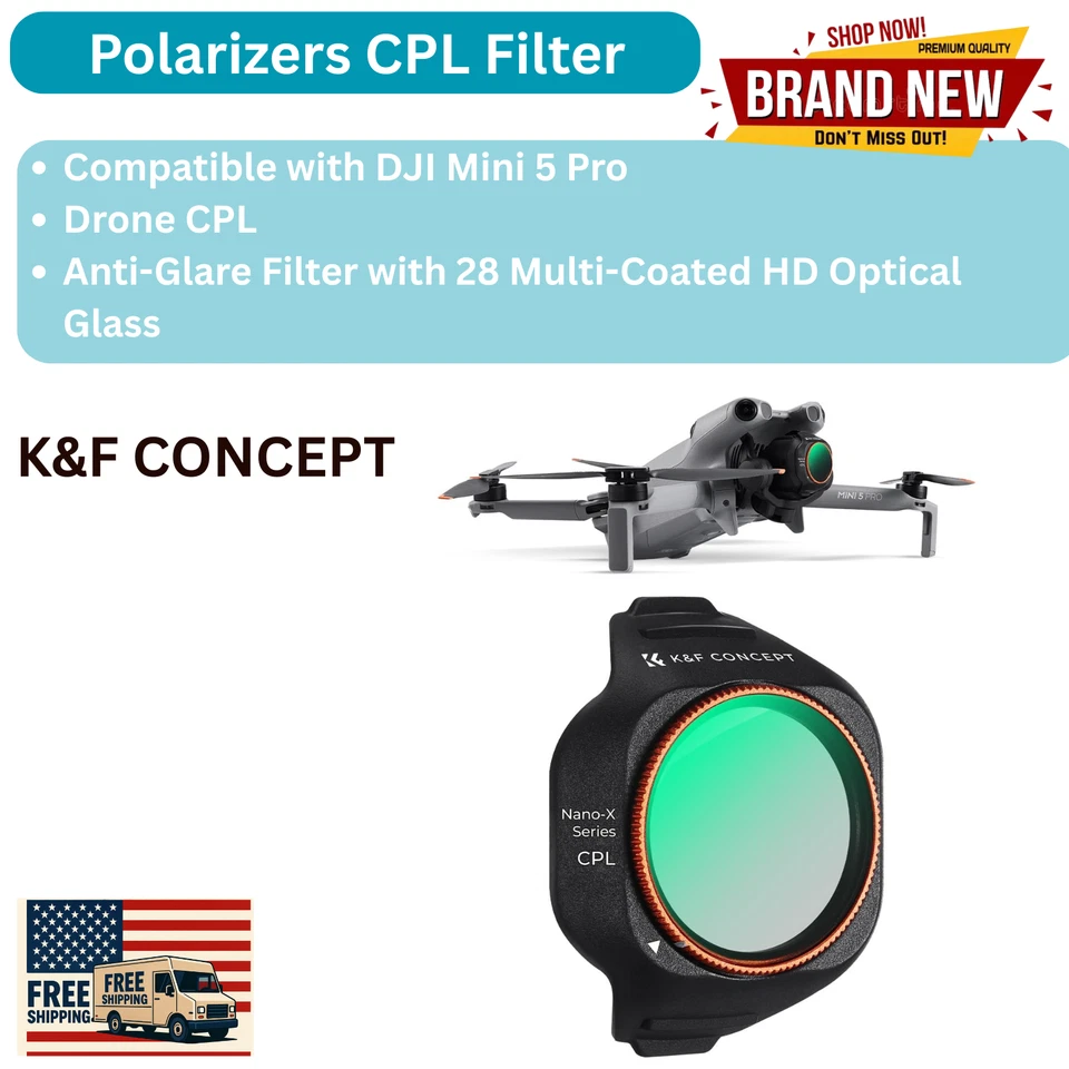 K&F Concept CPL Filter for DJI Mini 5 Pro, Anti-Glare HD Polarizer Lens - Image 1 of 1