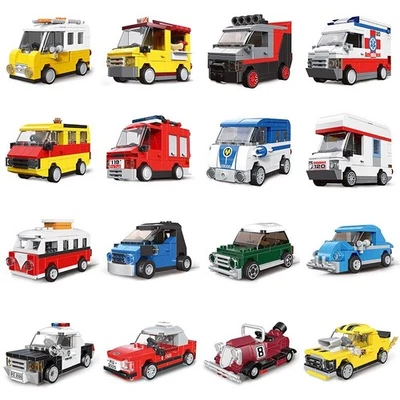 Pull Back Car DECOOL Mini City Police Taxi Bus Cooper Truck Building Bricks Toy - Image 1 of 4