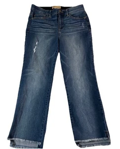 Democracy AB Solution Distressed Jeans Size 10 Blue Dark Wash Fringe Hem Cropped - Picture 1 of 10