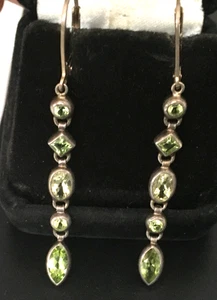 Vtg Earrings MARKED A 925 STERLING SILVER Pierced Dangle Green Jewelry lot y - Picture 1 of 4