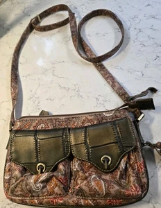 Vintage Sharif Handtasche braun Paisley Blumen Umhängetasche Leder geprägt Taschen - Bild 1 von 7