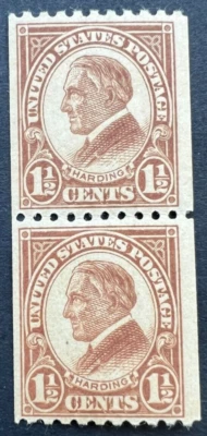 Scott#: 605 - Warren G. Harding 1½c 1925 BEP vertical coil pair MHOG/DG - Lot 6 - Image 1 of 2
