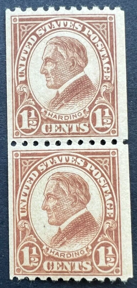 Scott#: 605 - Warren G. Harding 1½c 1925 BEP vertical coil pair MHOG/DG - Lot 6 - Image 1 of 2