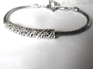 Bali dekoratives Silber Stab Armband / 925 Sterling Silber / 6,5 - 8 Zoll / 11,5 g - Bild 1 von 5
