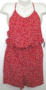 NWT OLD NAVY ROMPER L RED WHITE FLORAL SHORTS TANK SMOCKED WAIST STRING STRAPS 