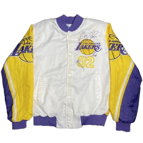 Lakers Chalkline Fanimation Lakers Magic Johnson Bomber Jacket Vintage 80’s NBA Cover