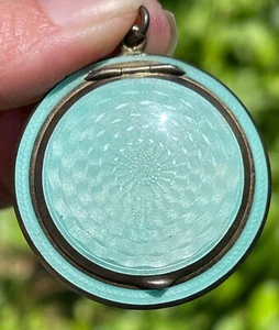 Antique Sterling Silver Enamel Guilloche Locket compact pendant jewelry - Picture 1 of 19