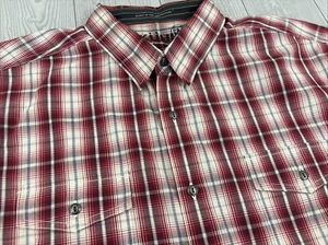 EUC KUHL Men's XL Brisk Short Sleeve Cotton Linen Plaid Shirt Rio Red pockets - Picture 1 of 16