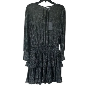 NWT Misa Los Angeles Black Silver Sheer Bodice Ruffled L/S Mini Dress Small - Picture 1 of 10