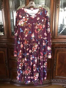Zesica Women’s Size 2XL Purple Floral Long Sleeve Dress w/ Pockets Empire Waist - Picture 1 of 6