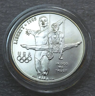 1995/1996 D Olympic Gymnast Uncirculated Silver Dollar in US Mint Cap #LM587 - Image 1 of 3