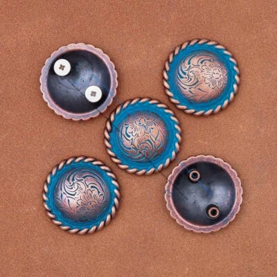 10X Antique Copper Flower Rope Side DIY Leathercraft Belt Concho 2 Screws 1-1/4" - Image 1 of 4