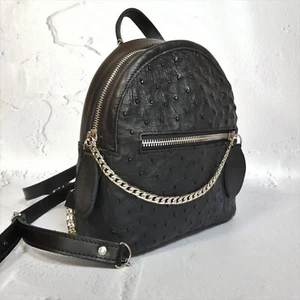 Mochila para mujer GENUINA cuero de avestruz exótico bolso negro de lujo - Imagen 1 de 21