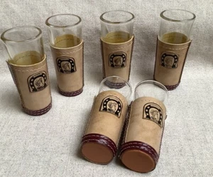 Leather Wrapped Tall Shooter Shot Tequila Glasses Mexico Set of 6 - Picture 1 of 5