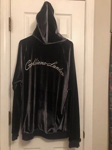 Sudadera con capucha de terciopelo plateado Galliano Landor con logotipo bordado con hilo de plata XL - Imagen 1 de 6