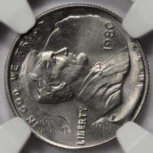 1980 NGC MS66 Lincoln Cent Struck On Struck Dime Double Denomination Mint Error - Picture 1 of 4