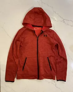 Under Armour Boys/Girls Hoodie Jacket Red Black Trim Large Front Pockets Zip Up - Picture 1 of 10