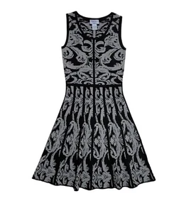NWT Carmen Marc Valvo Valentine Black/Gray Fit Flare Sweater $118 Dress Size-S - Picture 1 of 5