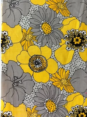 Print vinyl fabric - yellow & grey floral - 24" x 56" wide NEW - Image 1 of 4